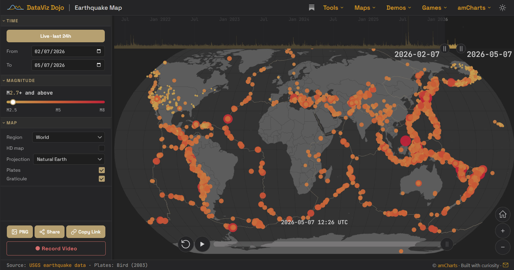 Tresbian Rotation Map Earthquake Map — World Map of Recent Seismic Activity