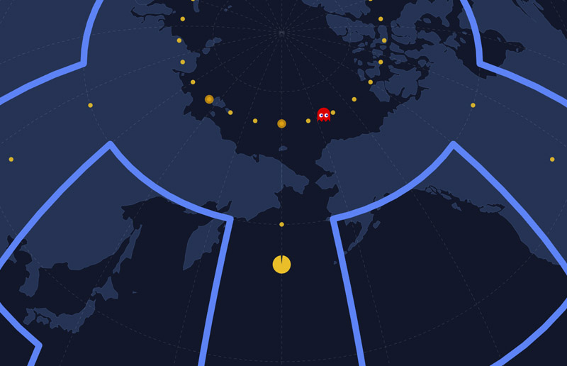 PAC-WORLD game showing Pac-Man navigating a world map