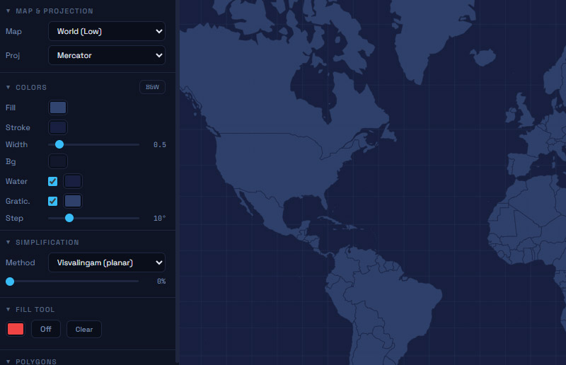 SVG Map Generator showing a world map in various projections