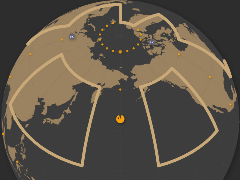 PAC-WORLD game showing Pac-Man navigating a world map