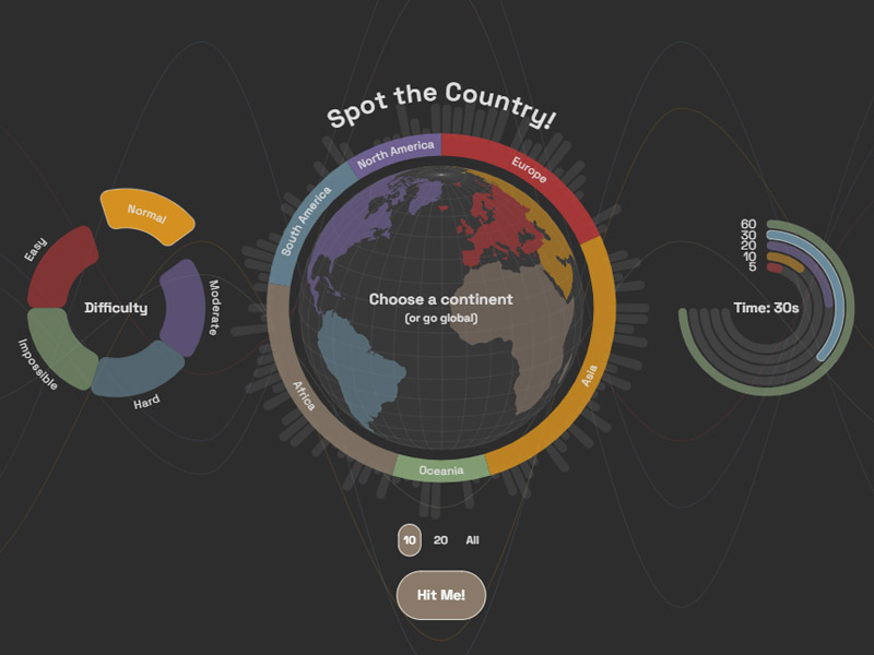 Spot the Country geography quiz game on an interactive world map