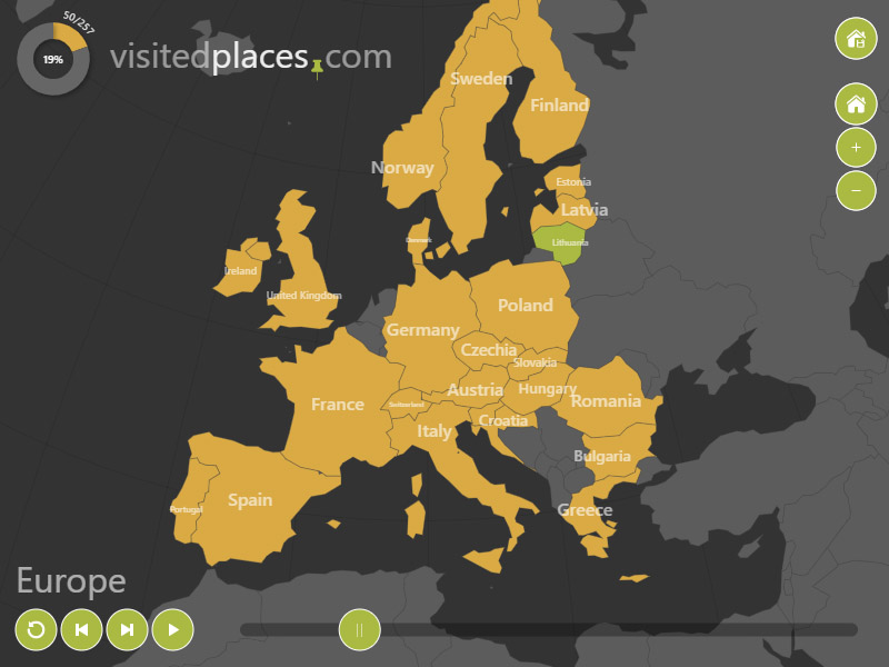 Visited Places Map showing an interactive globe with highlighted countries
