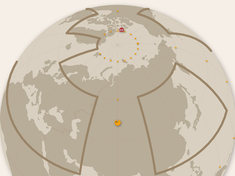 PAC-WORLD game showing Pac-Man navigating a world map