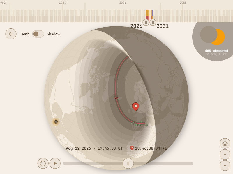 Solar Eclipses Map showing eclipse paths on a world map