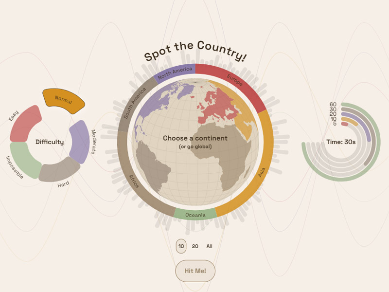 Spot the Country geography quiz game on an interactive world map