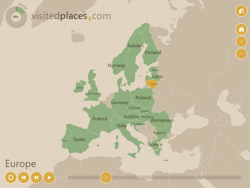 Visited Places Map showing an interactive globe with highlighted countries
